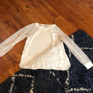 Loft cream medium blouse with lace sleeves